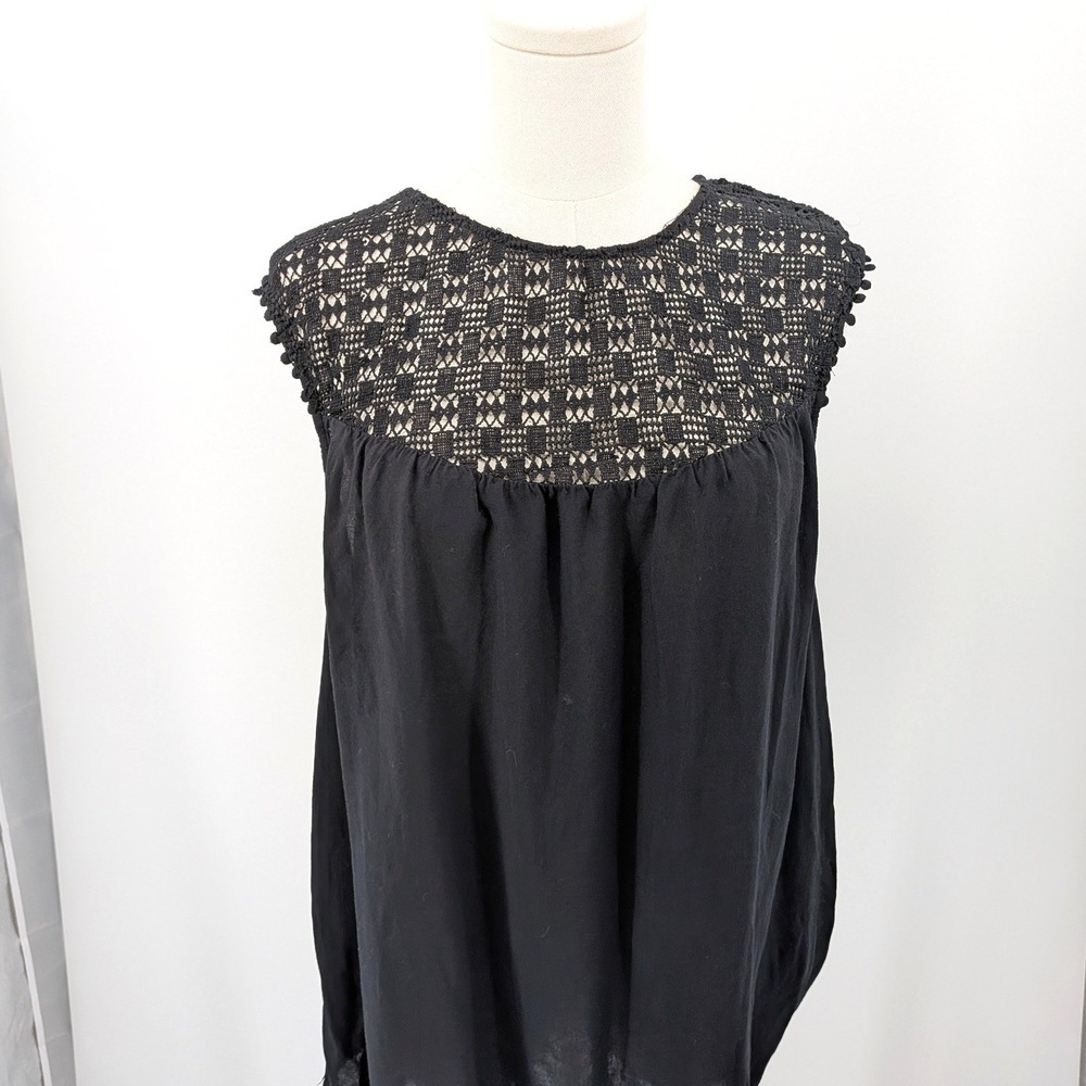 Boho Crochet Yoke Peasant Top Black Lightweight Rayon Old Navy L - Picture 6 of 10